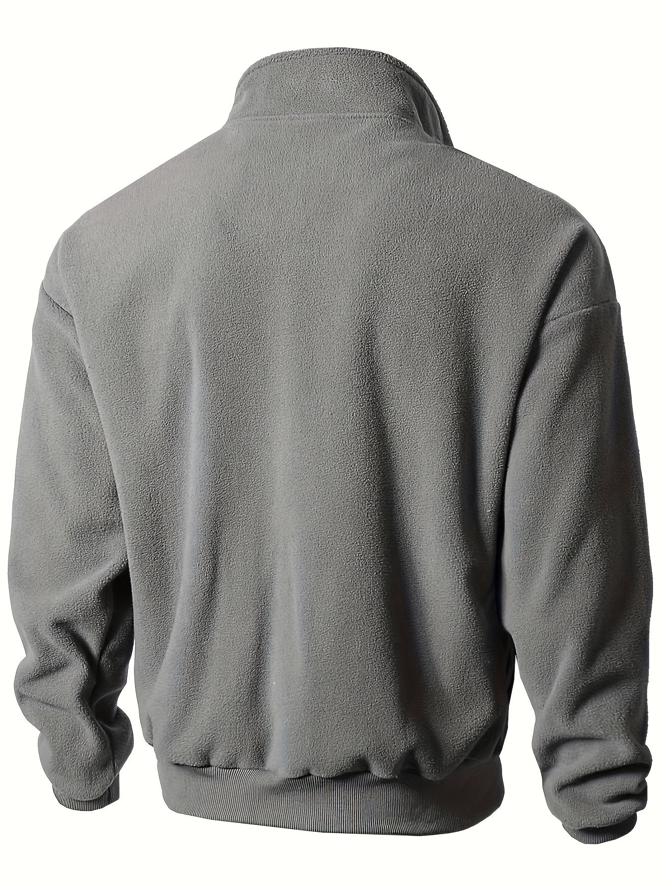 1pc Men'S Casual Sports Fleece Jacket - Solid Color Polyester Knit with Slight Stretch, Stand Collar, Long Sleeve, Regular Fit, Zipper Closure, Daily & Casual Wear