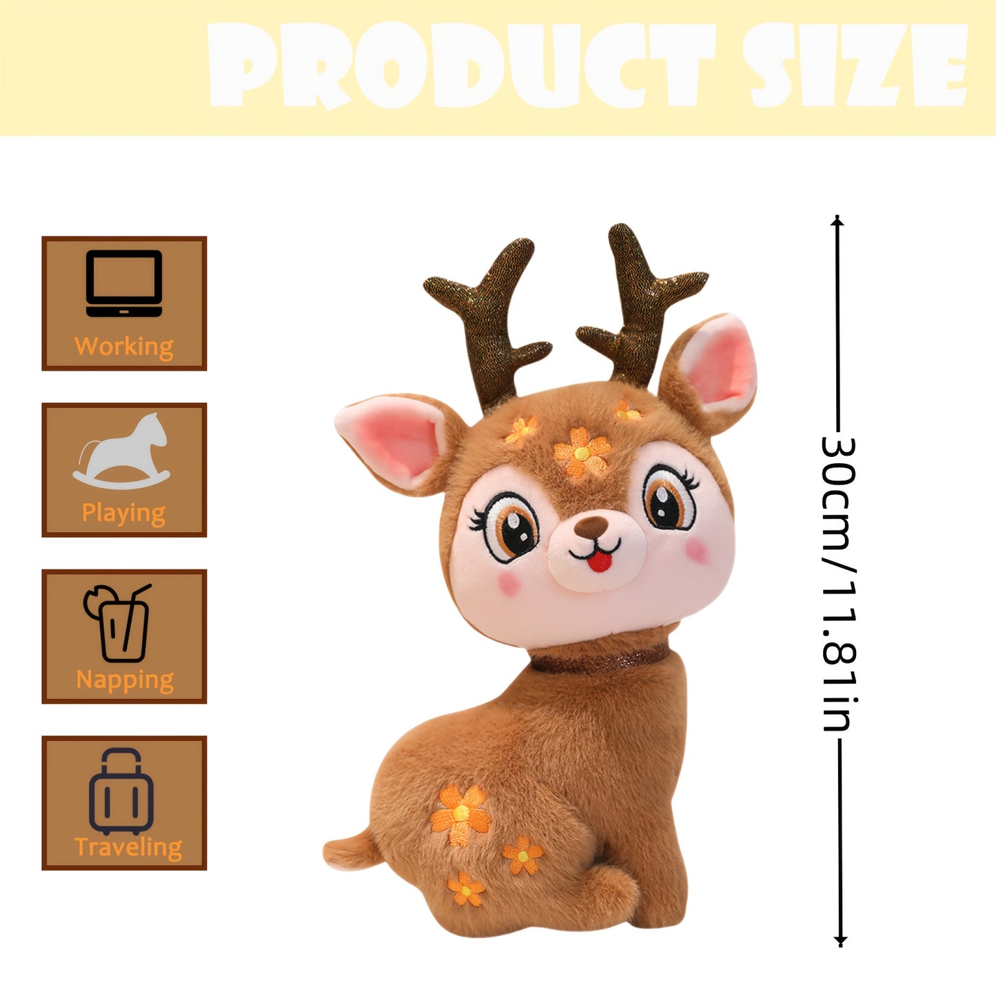 30Cm/11.81In Starry Sika Deer Stuffed Animal Reindeer Elk Ornament with Deer Plush Toy Simulation Beautiful Doll Premium Elegant Birthday Easter Valentine'S Day Present