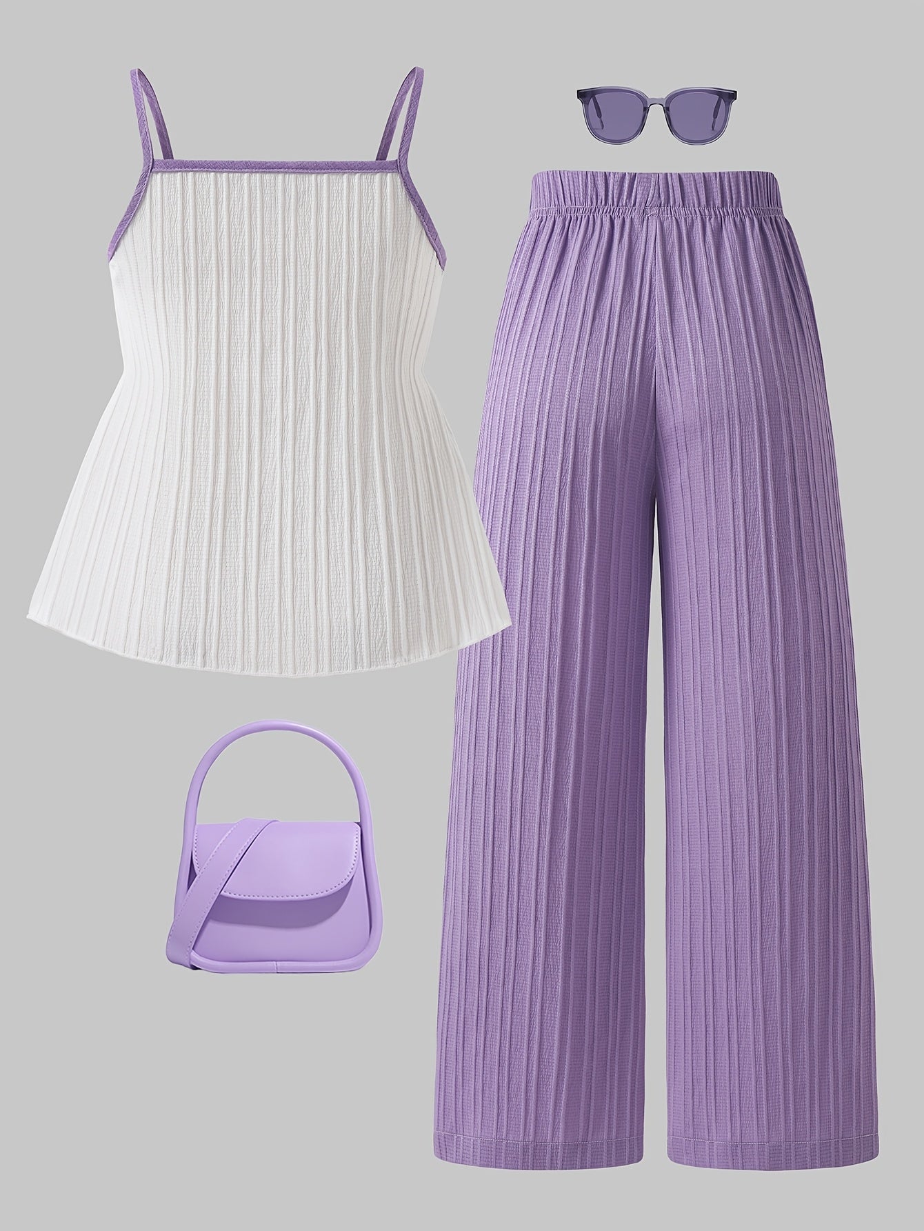 Girls' Casual Bow Tie Camisole & Solid Pants Set for Spring-Summer