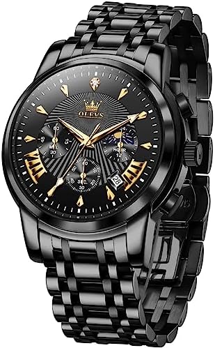 OLEVS Men's Waterproof Luminous Chronograph Watch Gold Black