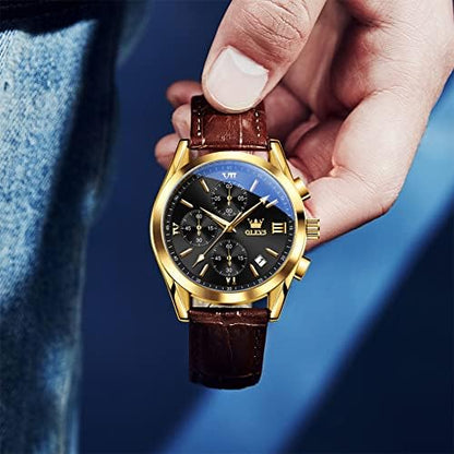 OLEVS Men's Casual Leather Chronograph Watch, Waterproof