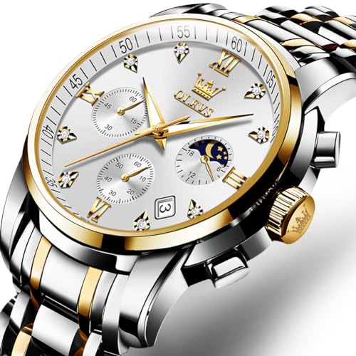 OLEVS Men's Two-Tone Luxury Analog Quartz Watch Blue