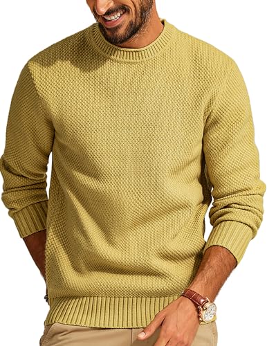 Men's Waffle Knit Crewneck Sweater Textured Pullover