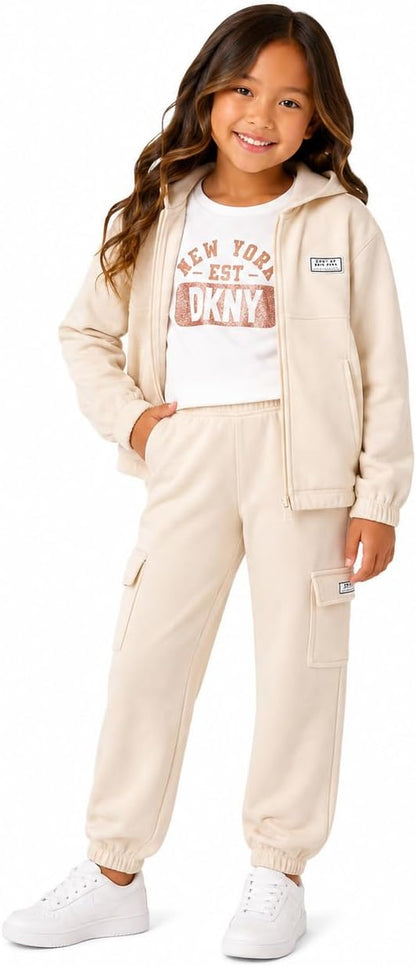 Girls 3-Piece Graphic Tee, Zip Hoodie & Jogger Set