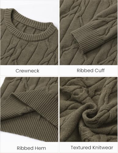 Men's Cable Knit Crewneck Sweater Pullover Long Sleeve