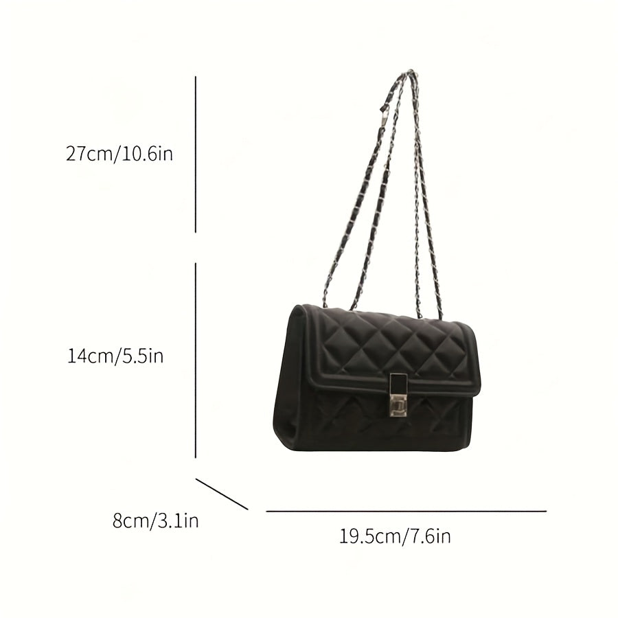 Women' Elegant Black Handbag with Rotating Lock Closure & Chain Strap - Convertible Crossbody/Shoulder Bag Suitable for, Travel, Daily Use - Durable Structured Wallet-Purse with Chain Strap Accessory ()