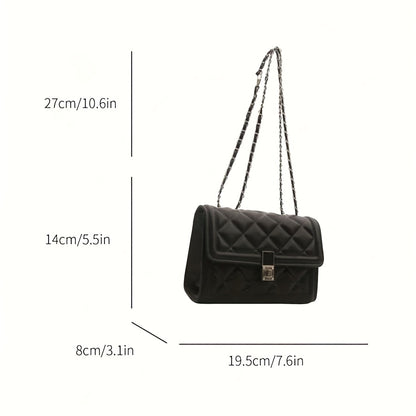 Women' Elegant Black Handbag with Rotating Lock Closure & Chain Strap - Convertible Crossbody/Shoulder Bag Suitable for, Travel, Daily Use - Durable Structured Wallet-Purse with Chain Strap Accessory ()