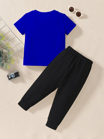 Boys' Casual Cotton T-Shirt and Pants Set with Doll Print