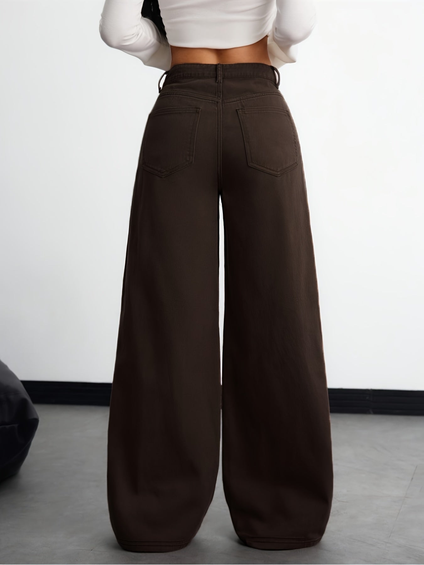 Women's High-Waist Wide-Leg Faux Denim Pants – Stretchy Elegant Style