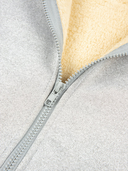 2pcs Boys' Fleece-Lined Hooded Sweatshirt + Casual Pants Set, Solid Color Long-Sleeved Zip-Up Top with Medium Stretch Warm Fabric for Autumn/Winter Season, Perfect for