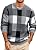 Men's Plaid Crew Neck Knit Sweater Long Sleeve Pullover