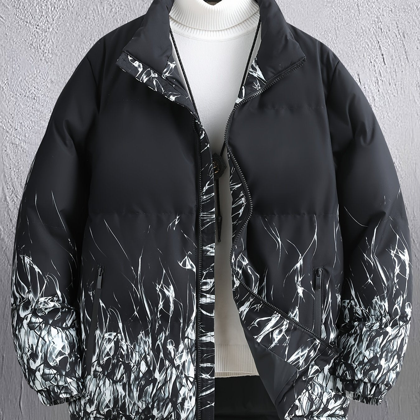 Men'S Heavyweight Winter Jacket - Full-Zip Hooded Coat with Stand Collar, Navy Blue Cold Weather Outerwear, Polyester Insulated Jacket for Everyday & Formal Events, Non-Stretch Fabric, Zipper Closure, Winter Coats, Formal Eve