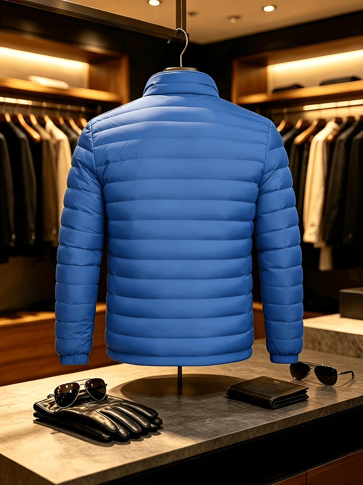 Men's Lightweight Quilted Zip-Up Jacket with Stand Collar