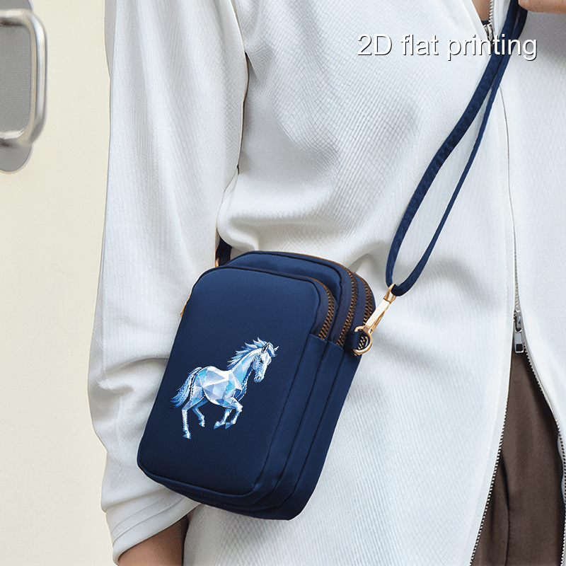 1pc Women's Horse Pattern Crossbody Bag - Compact Zipper Closure Polyester Phone Purse with Adjustable Strap, Pink/Navy/Black for Everyday Essentials & Makeup, Mini Purse