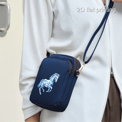1pc Women's Horse Pattern Crossbody Bag - Compact Zipper Closure Polyester Phone Purse with Adjustable Strap, Pink/Navy/Black for Everyday Essentials & Makeup, Mini Purse