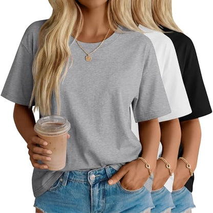 Women's Cotton Oversized Half Sleeve Crew Neck Tees - 3 Pack