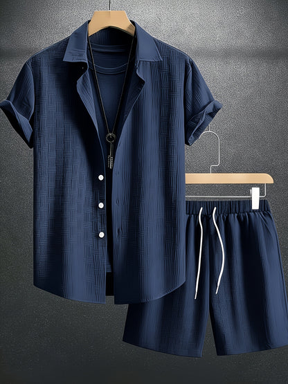 Men's Casual Button-Up Short Sleeve Shirt & Shorts Set