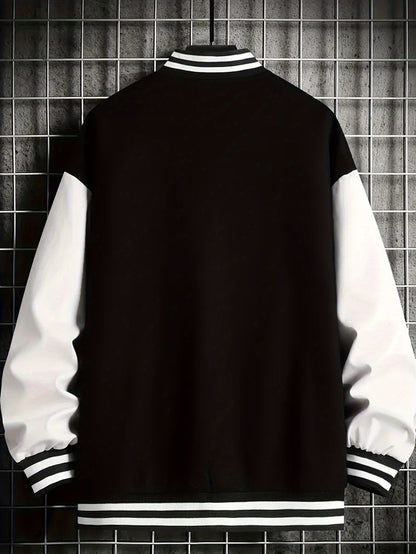 Men's Los Angeles Logo & Greek Letter Jacket - Oversized Loose Fit Baseball Collar Button-Front Coat with Number 27 Back Print, All-Season Casual Sportswear (Hand Washable) - -Themed Outerwear for Fans