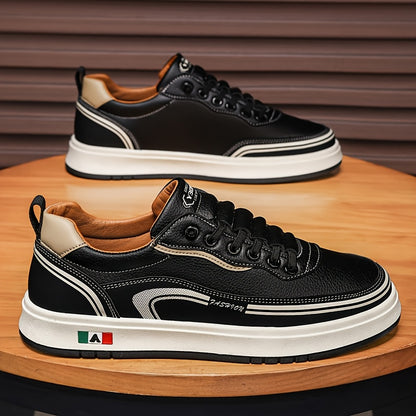 FC06 Men'S Casual Sneakers - Black  White Low-Top Lace-Up Shoes with Italian Flag Design, Faux Cover Upper, Cushioned PVC Sole, Breathable Fabric Lining for All-Season Comfort, Everyday Footwear, Modern Sneakers, Fabric Line