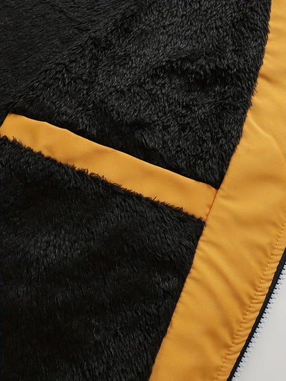 Men's Thermal Insulated Full-Zip Baseball Jacket with Full-Zip Closure - Heavyweight Winter Coat, Brown/White colorblock, Lining - Streetwear Outerwear for Casual & Formal Events - Compatible with Hoodies & Jackets (Men's Fas