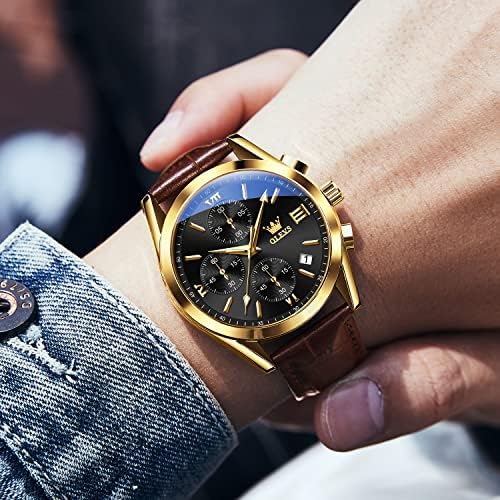 OLEVS Men's Casual Leather Chronograph Watch, Waterproof