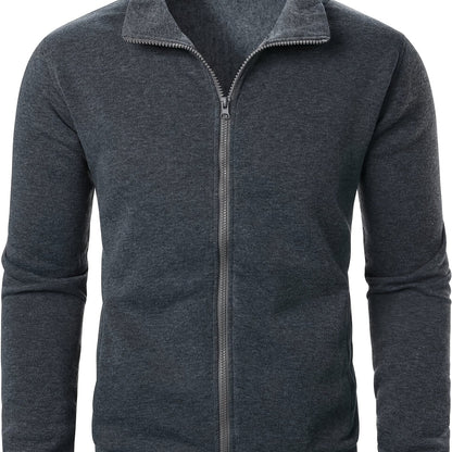 Men'S Heavyweight Thermal Zip-Up Jacket - Full-Zip Front Closure, Stand Collar Long Sleeve Coat for Winter, Gym, Outdoor Activities - Cold Weather Outerwear in Black - Easy-Care Polyester Construction, Winter Jacket, Gym Wear