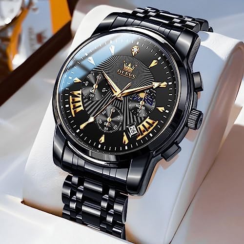 OLEVS Men's Waterproof Luminous Chronograph Watch Gold Black