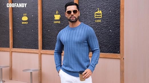 Men's Ribbed Crewneck Pullover Sweater Soft Warm Knit
