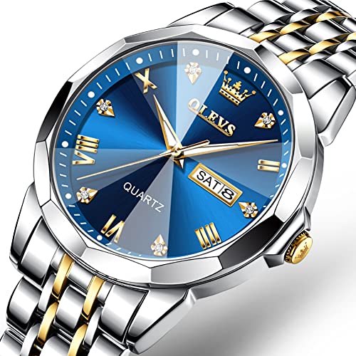OLEVS Men's Two-Tone Luxury Analog Quartz Watch Blue