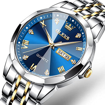 OLEVS Men's Two-Tone Luxury Analog Quartz Watch Blue