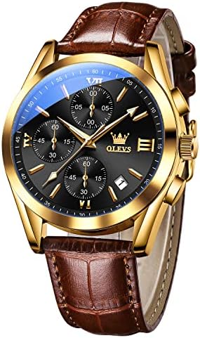 OLEVS Men's Casual Leather Chronograph Watch, Waterproof
