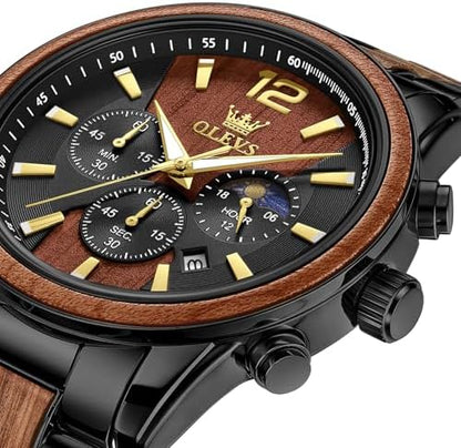 OLEVS Men's Multifunction Quartz Watch with Moon Phase & Silicone Band