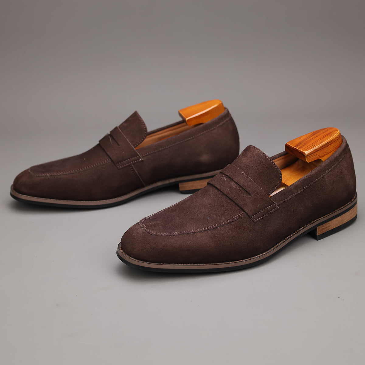 Men's Top Grain Suede Penny Loafers with Non-Slip Rubber Sole