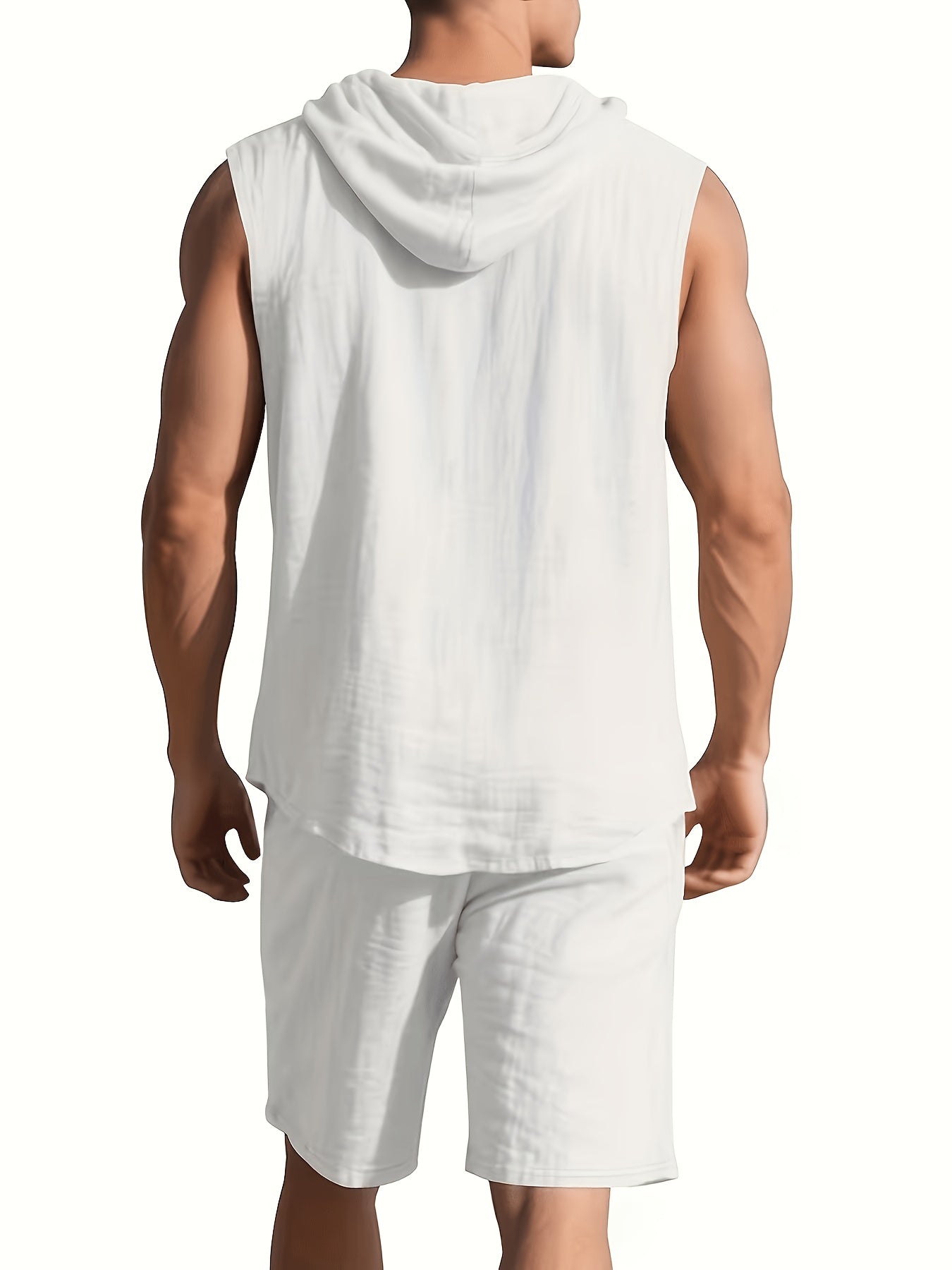 Men's Summer Linen Hooded Sleeveless Shirt & Shorts Set