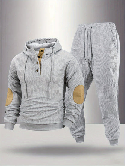 2pcs Autumn New Texture Men's Sportswear Set, Hoodie and Drawstring Pants with Pocket Contrast Design, Lightweight for Outdoor Sports and Casual Wear