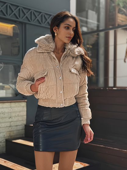 Women'S Winter Jacket - Full-Zip Coat with Detachable Fur Collar, Burgundy/Red - Cold Weather Outerwear for Everyday & Formal Events