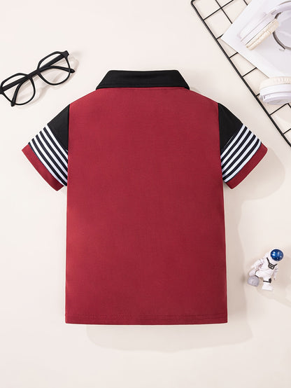 Boys' Casual Patchwork Striped Short Sleeve Shirt