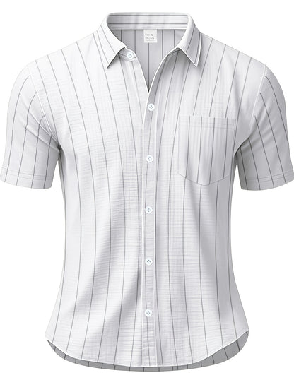 Men's Linen 2-Piece Short Sleeve Shirt & Pinstripe Pants Set