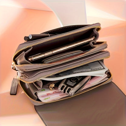 Ms. Jin Women's Large Capacity RFID Blocking Crossbody Wallet Handbag - Golden-Tone Hardware Multi-Zipper Purse with Card Slots, Cash Pocket & Detachable Strap, Brown/Black/Navy/Beige/Pink/Grey, Designer- for Travel &, Purse