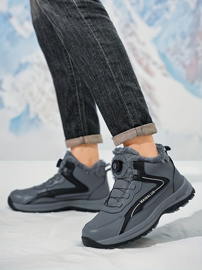 MAINALUN Men'S High-Top Winter Snow Boots - Heavy-Duty Warm Hiking Shoes with Plush Lining, Non-Slip PVC Sole, All-Terrain Traction - Heavy-Duty Winter Boots for Skiing, Snowboarding, Ice Fishing - Lightweight & Warm - Ideal