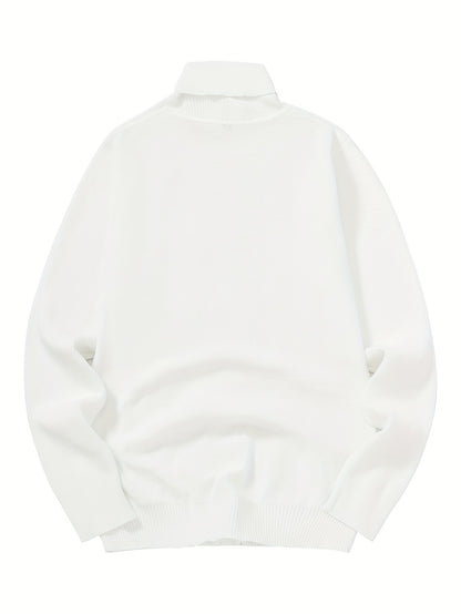 Men'S Solid Color Turtleneck Sweater, Highly Elastic, Stylish, Comfortable, And Warm Top, Suitable for Outdoor Wear in Autumn And Winter, Base Layer Sweater, Striped Knitted Turtleneck Sweater - Long Sleeve Pullover, Featurin