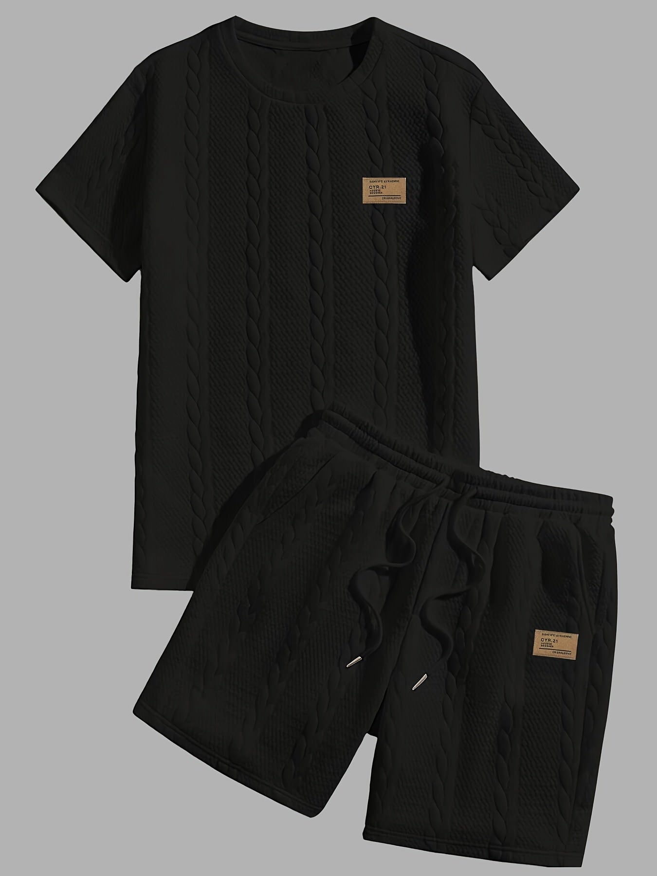 Casual Crew Neck Short Sleeve T-Shirt & Drawstring Shorts - Brown, Summer Outfit