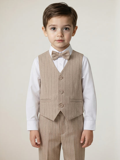 Boys' Striped Suit Vest Set with Bow Tie for Formal Occasions