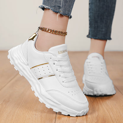 DJSUNNYMIX Women's Casual Running Shoes with Golden Glitter Accents - Lightweight EVA Sole, Breathable Fabric Lining, Low-Top Lace-Up Design for All-Season Comfort  Style, Sporty Footwear   Flexible Footwear