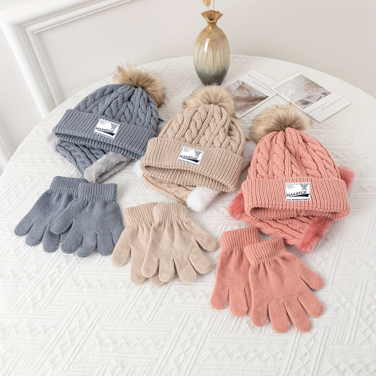 Youngsters's Autumn and Winter Warm Knitted Hat, Scarf, and Gloves Three-Piece Set for Boys and Girls - Cold Protection Outfit