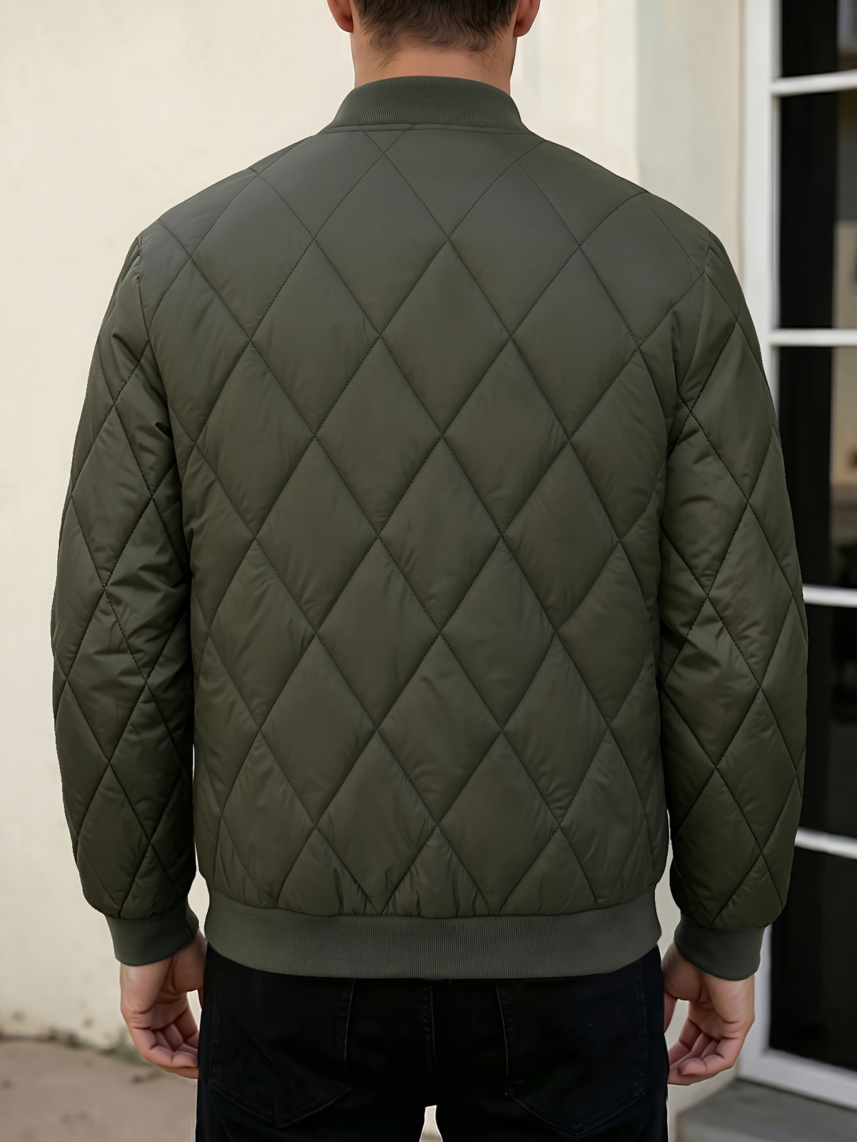 Men's Black Quilted Casual Jacket with Stylish Letter Print