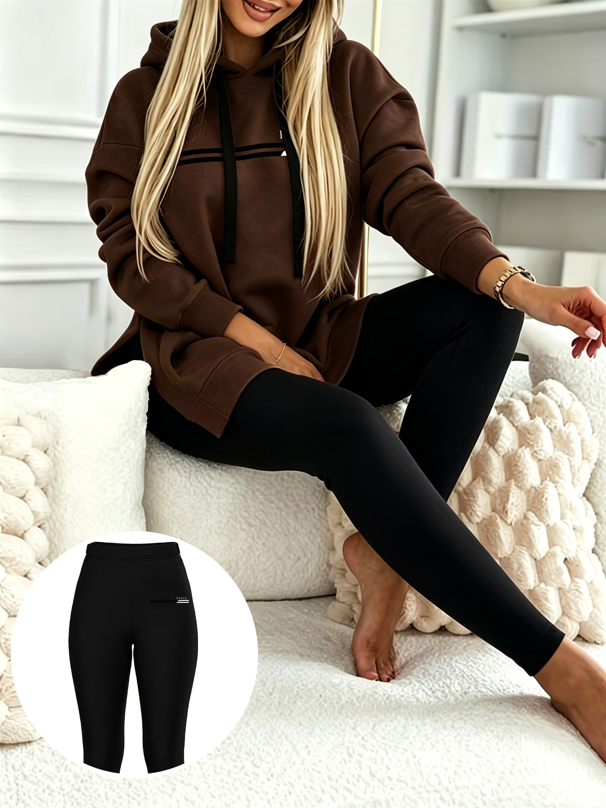 Casual Hooded Sweatshirt and Fitted Pants Set for Fall/Winter - ayq