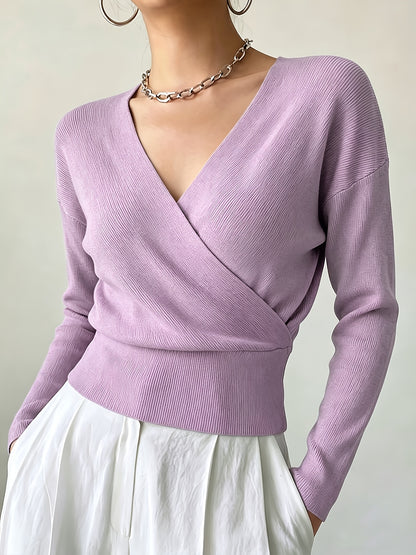Women's Elegant Cross-Collar V-Neck Pullover Knitwear for Fall/Winter