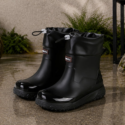 Men's Short PVC Rain Boots with Adjustable Drawstring & Tread Sole