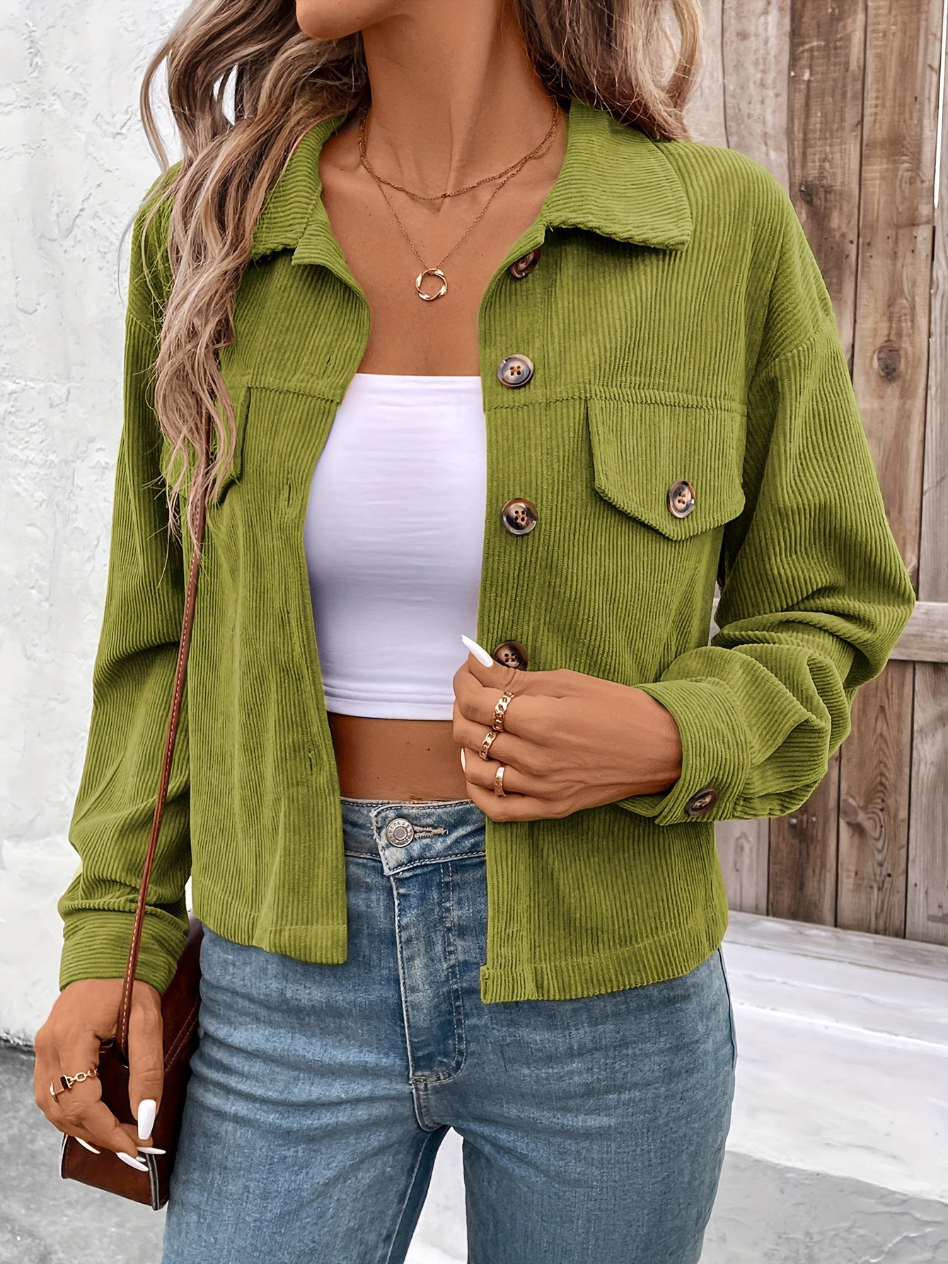 Women'S Elegant Pink Button-Up Jacket with Flap Pockets - Casual Fall Outerwear, Long Sleeve, Button Detail, Polyester Blend, Machine Washable, Casual Outerwear | Buttonup Jacket | Polyester Blend Jacket